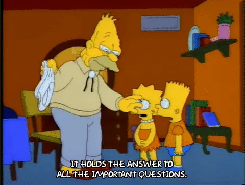 Grampa Simpson talks to Bart and Lisa while holding his underwear in his hand, having just mysteriously pulled the underwear out of his pants