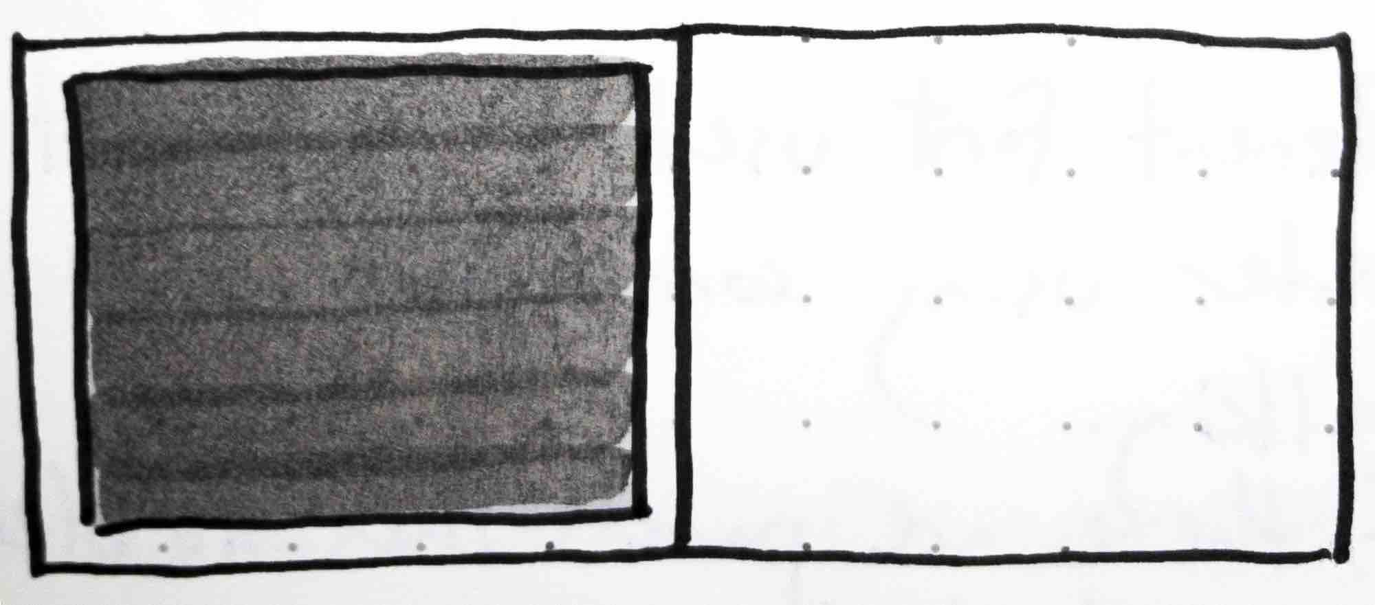   Fig. 7  - Sketch from my notes of a single panel layout on the left at the end of the story in David Wiesner’s children’s book, June 29, 1999. 