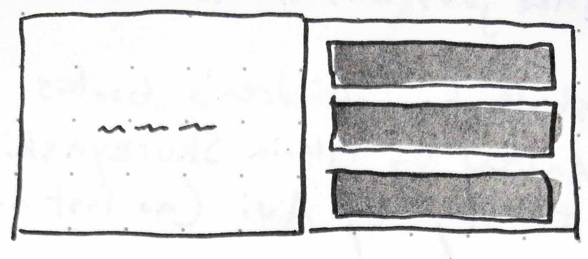   Fig. 1  - Sketch from my notes of a stacked three-panel layout on the right page with words on the left page in David Wiesner’s children’s book, Tuesday. 