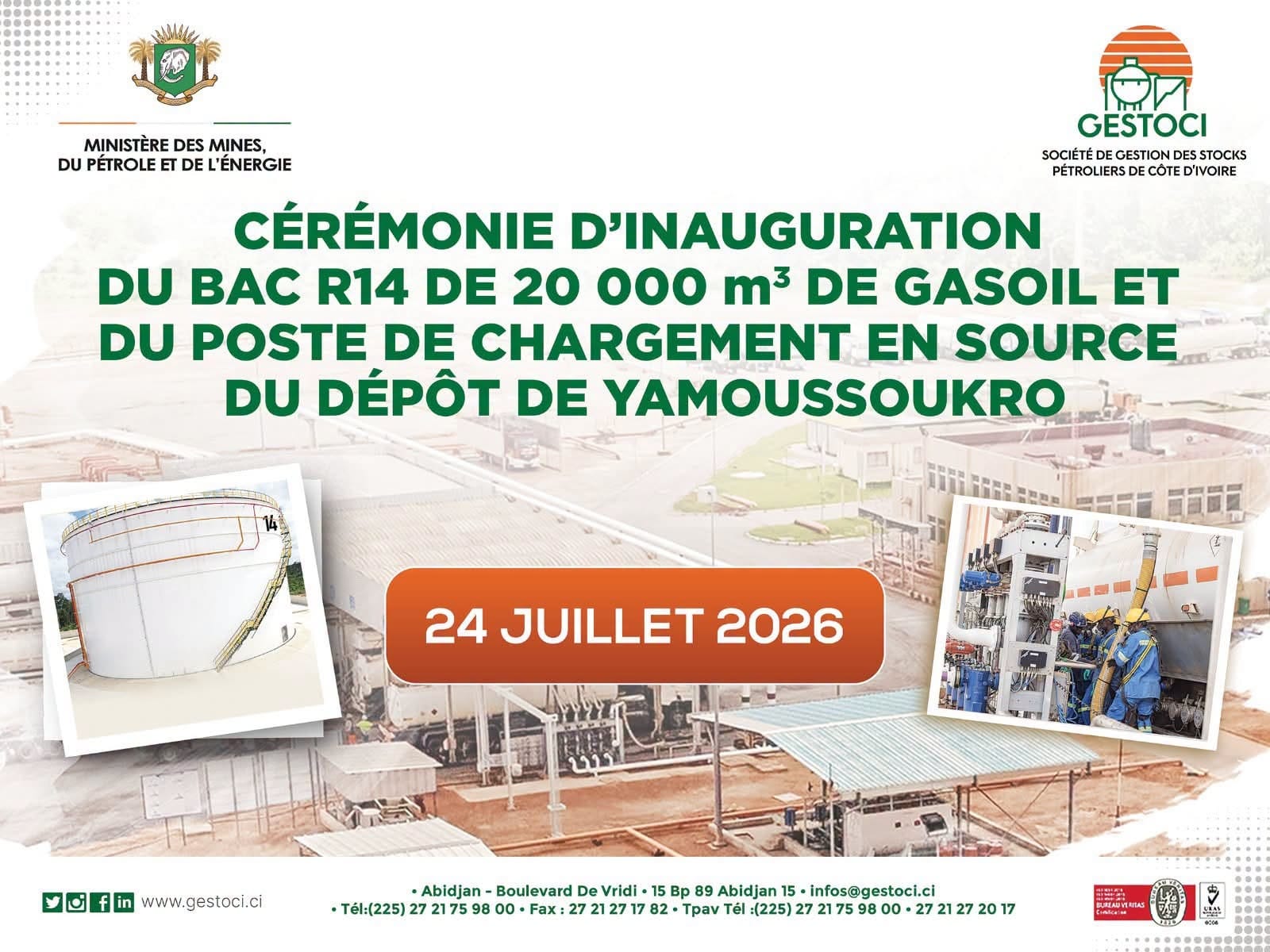 Pétrole ivoirien : la GESTOCI inaugure un bac de 20 000 m³ à Yamoussoukro