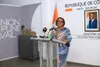 Anne Désirée Ouloto, ministre d'État, ministre de la Fonction publique, lors du lancement des concours 2024, le 24 avril 2024