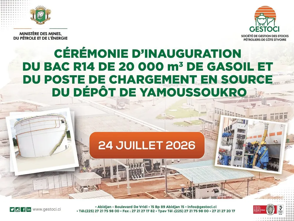 Pétrole ivoirien : la GESTOCI inaugure un bac de 20 000 m³ à Yamoussoukro