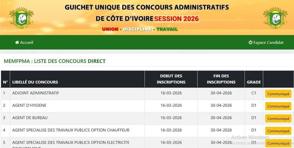 Résultats des concours administratifs 2026 disponibles ce mardi 11 août