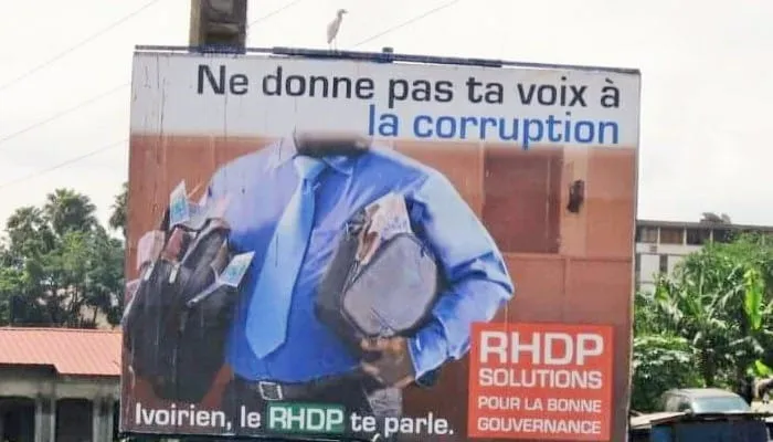 "Ne donne pas ta voix à la corruption" : le slogan de campagne du RHDP, en 2010, devenu un voeu pieux