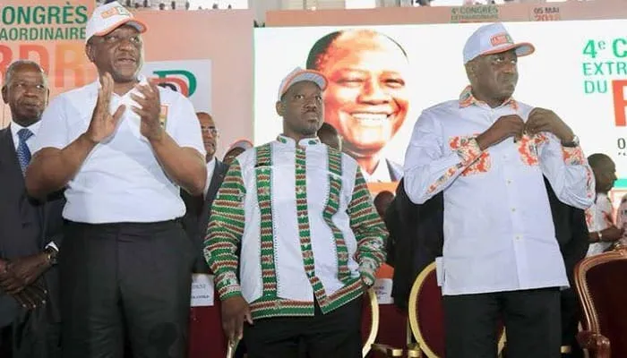 Hamed Bakayoko, Guillaume Soro et Amadou Gon Coulibaly, au congrès extraordinaire