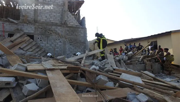 Effondrement de l'immeuble au carrefour de la Riviera Saint-Viateur ayant occasionné un mort ce mercredi 27 mars 2019