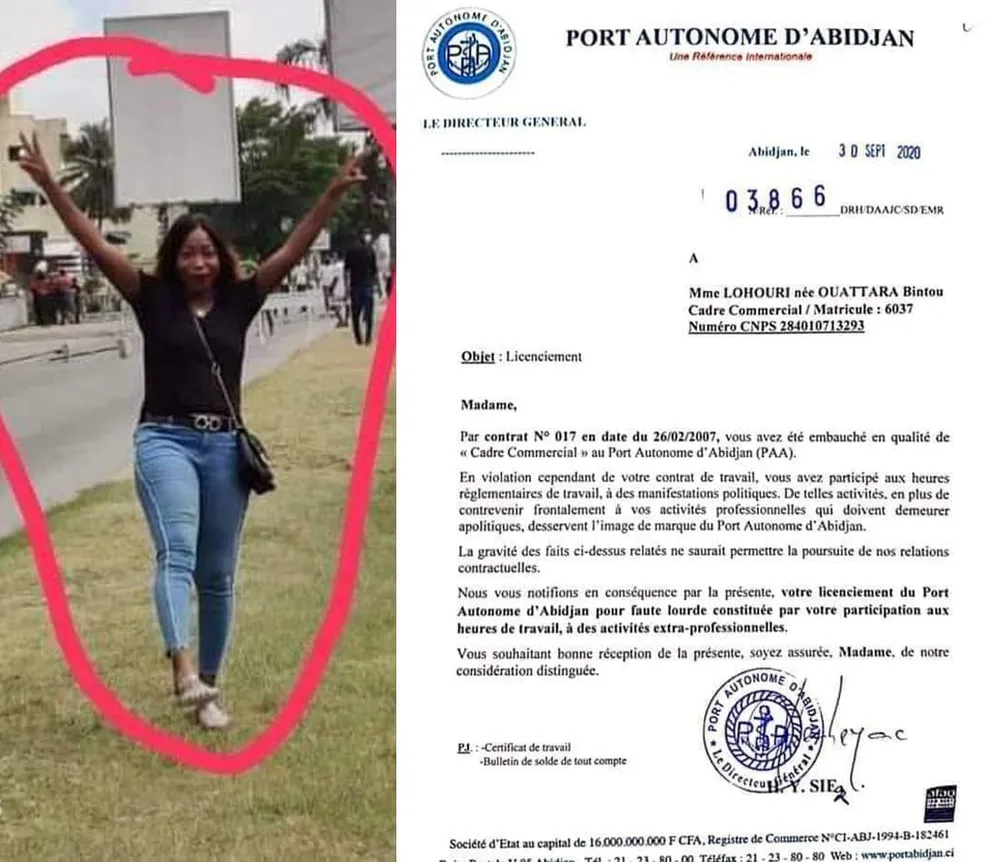 Après Pulchérie Gbalet, Lohouri Bintou licenciée par le RHDP après avoir marché contre le 3e mandat de Ouattara
