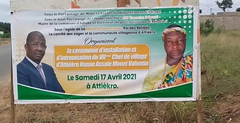 Adiaké : un nouveau chef de village investi le 17 avril 2021
