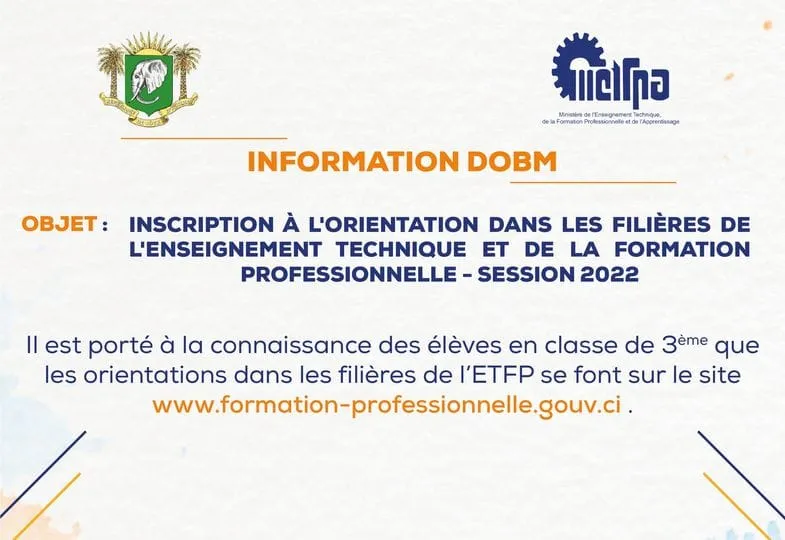 Côte d’Ivoire: Ouverture inscription à l’orientation dans les filières technique et professionnelle