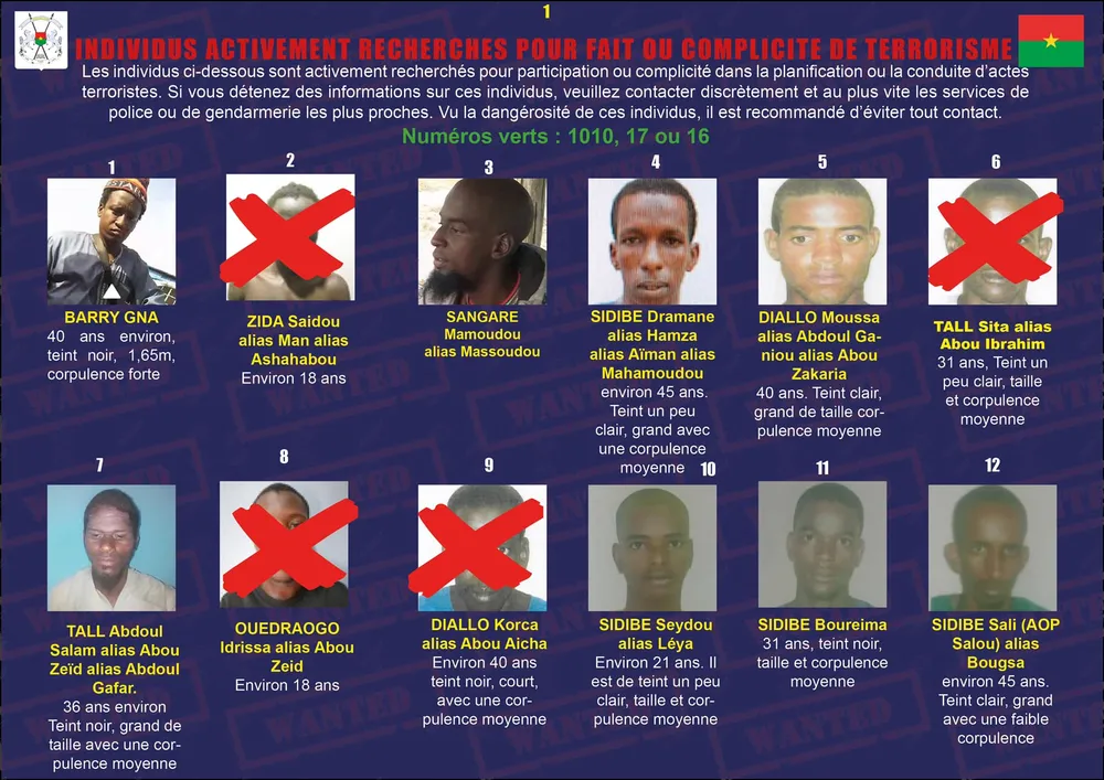 Burkina : voici la liste des individus activement recherchés pour fait ou complicité de terrorisme