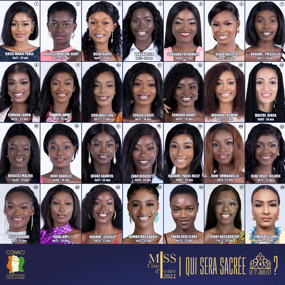 Qui sera sacrée Miss Côte d’Ivoire 2022 le 2 juillet ? : découvrez les 28 candidates