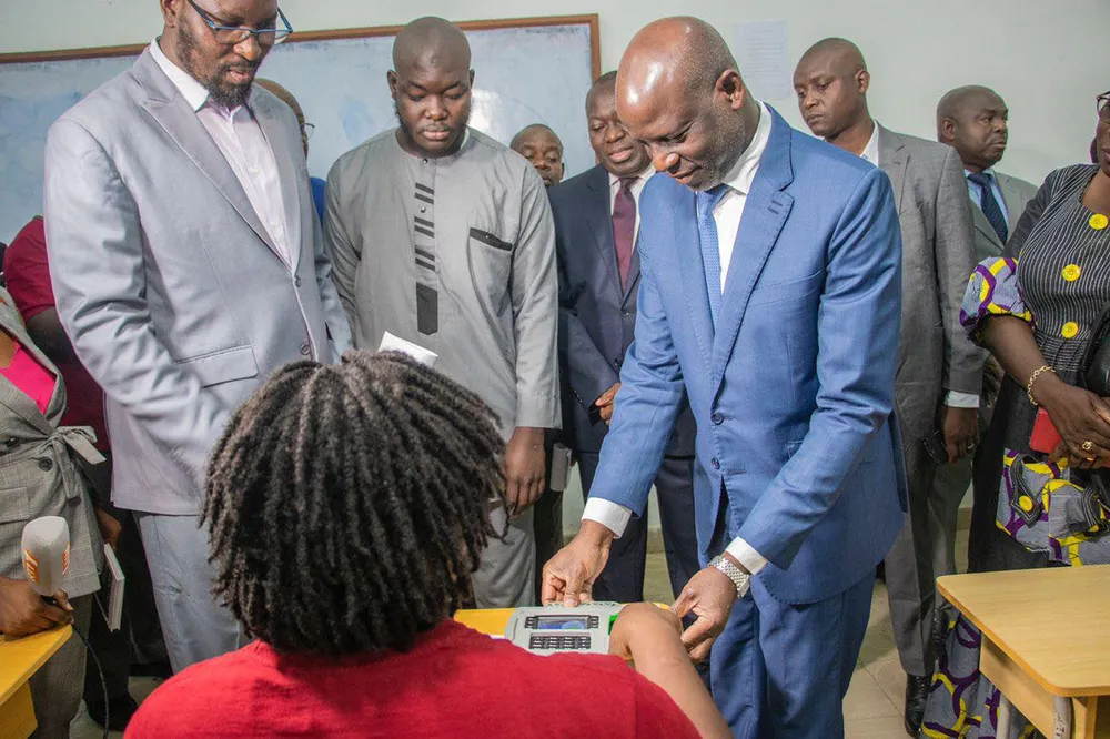 Adama Diawara, ministre ivoirien de l'Enseignement Supérieur et de la Recherche Scientifique porte lors du BTS 2023