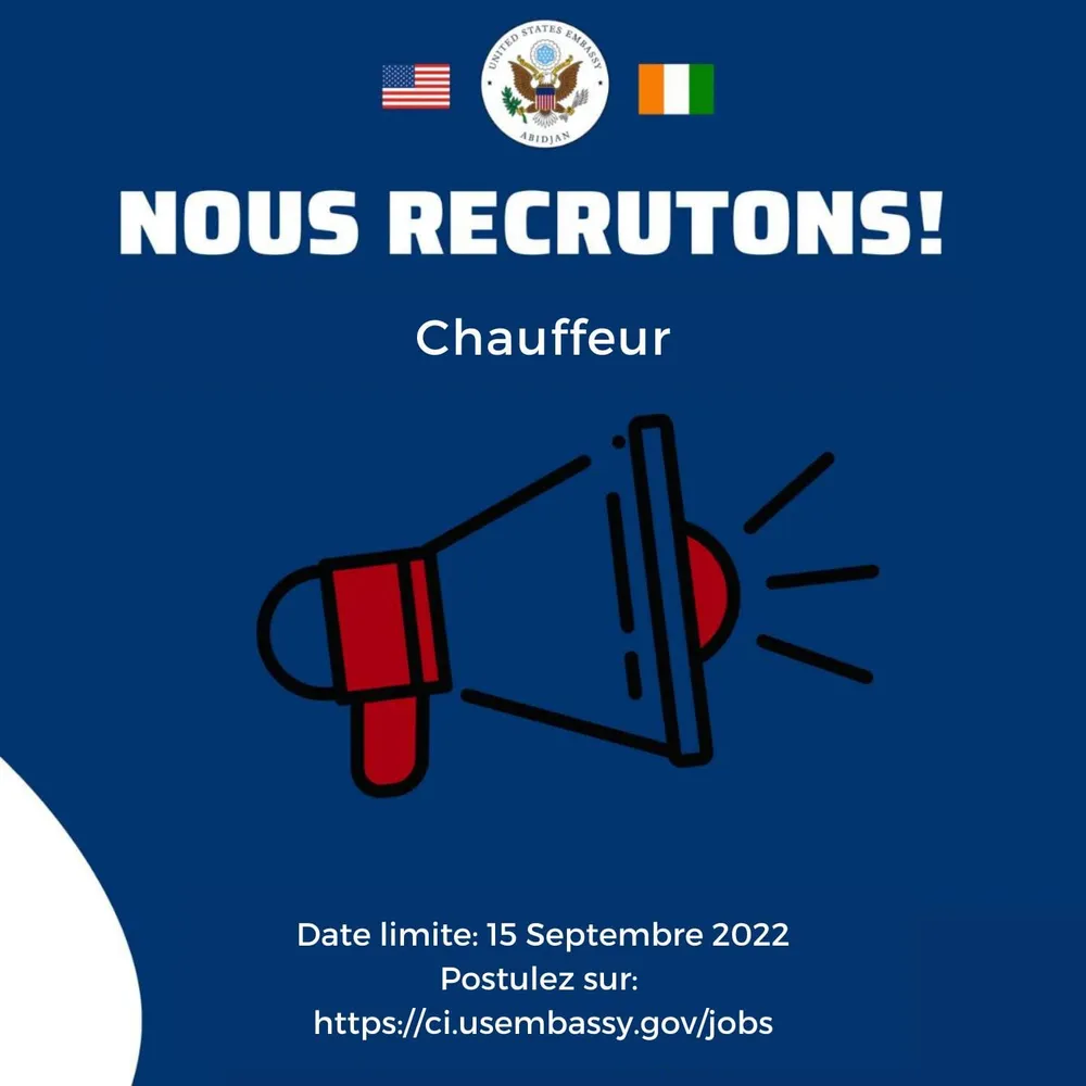 L’Ambassade des Etats-Unis à Abidjan recrute des candidats pour le poste de « chauffeur » : conditions