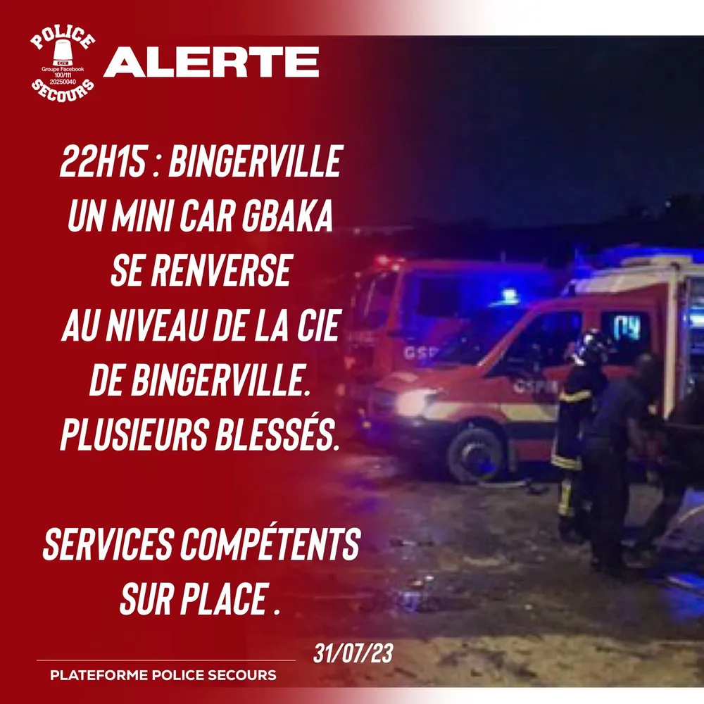Accident de la circulation à Bingerville ce lundi: un gbaka se renverse, plusieurs passagers blessés