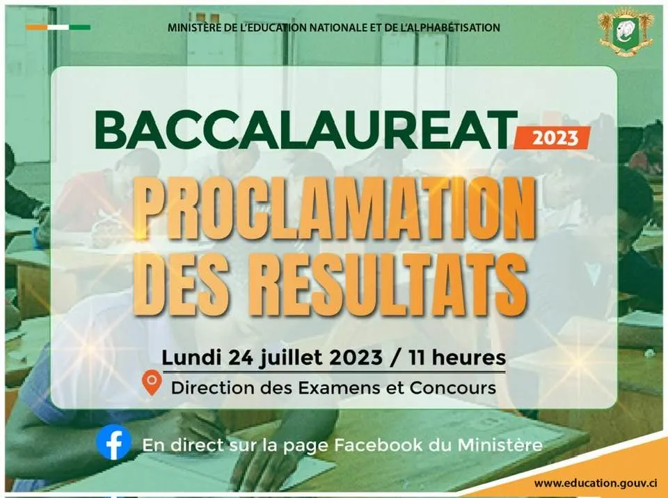 EN DIRECT : suivez la proclamation des résultats du BAC 2023 CI à 11h