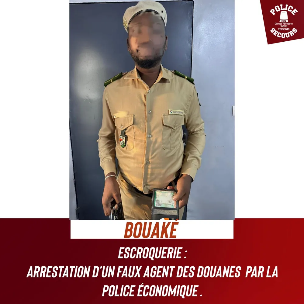 Concours fonction publique: un faux agent des douanes arrêté par la Police économique à Bouaké, saisie d’un pistolet 