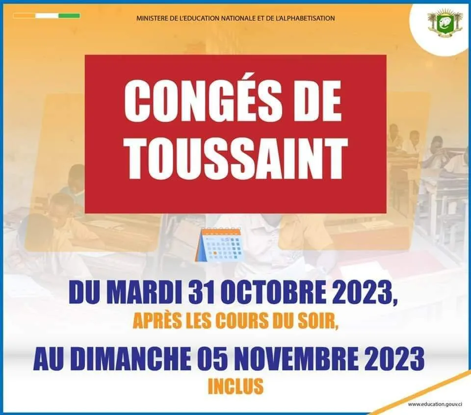 Congés de Toussaint du 31 octobre au 5 novembre 2023