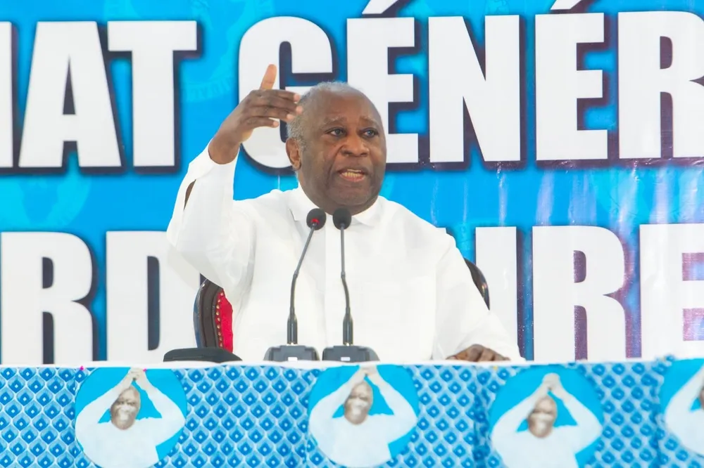 Laurent Gbagbo lors d'un meeting, le 6 avril 2024 à Agboville