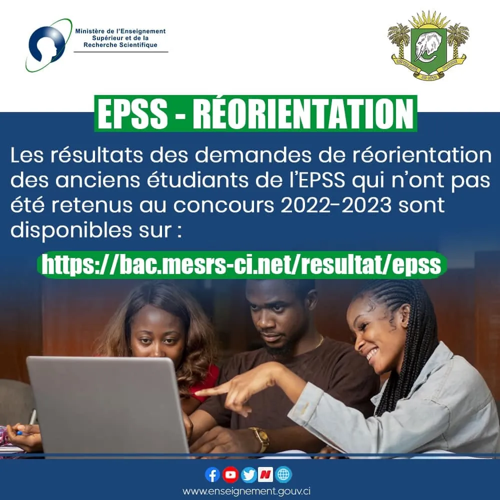 Etudiants EPSS 2023 : résultats réorientation disponibles ce jeudi