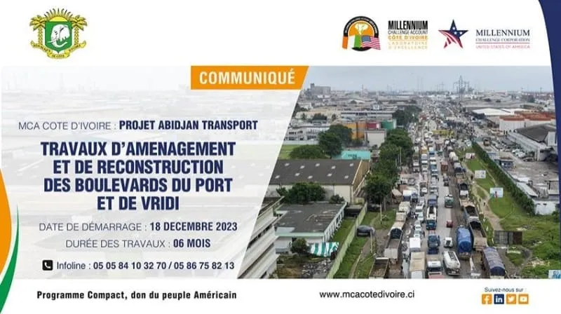 Travaux d’aménagement et de reconstruction des boulevards du port et de Vridi : début des travaux le 18 décembre 2023