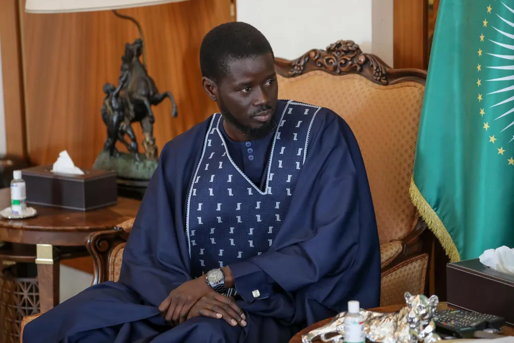Bassirou Diomaye Faye au Palais présidentiel du Sénégal, le jeudi 28 mars 2024.