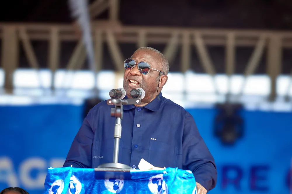 Laurent Gbagbo lors d'un meeting, le 6 avril 2024 à Agboville