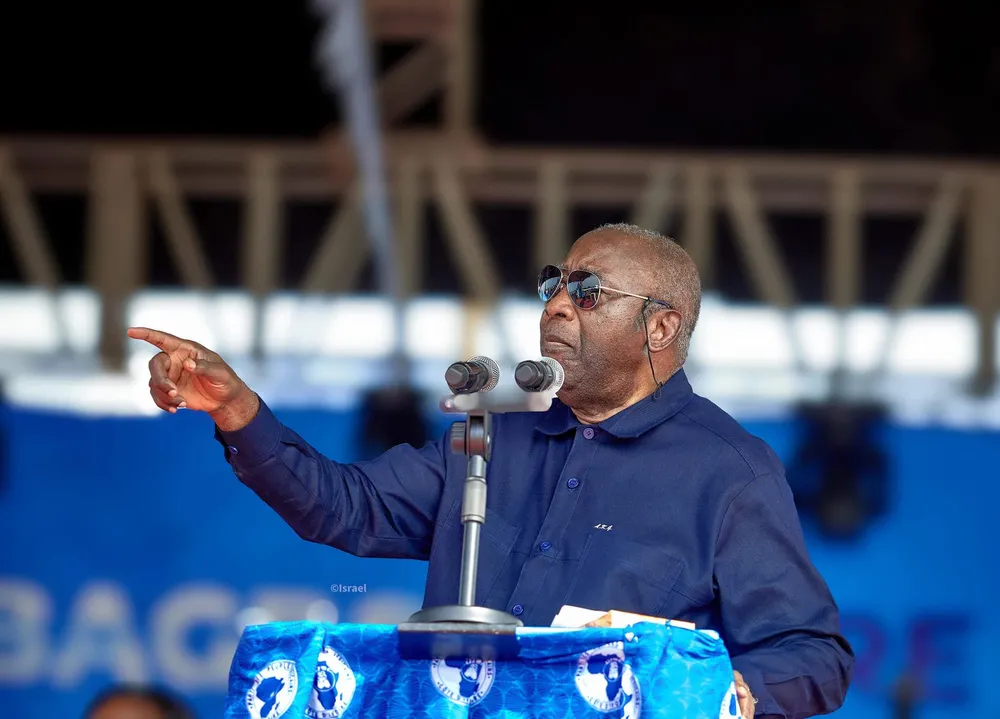 Laurent Gbagbo lors d'un meeting, le 6 avril 2024 à Agboville