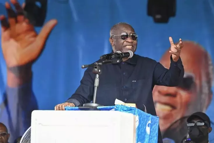 Laurent Gbagbo lors d'un meeting, le 6 avril 2024 à Agboville
