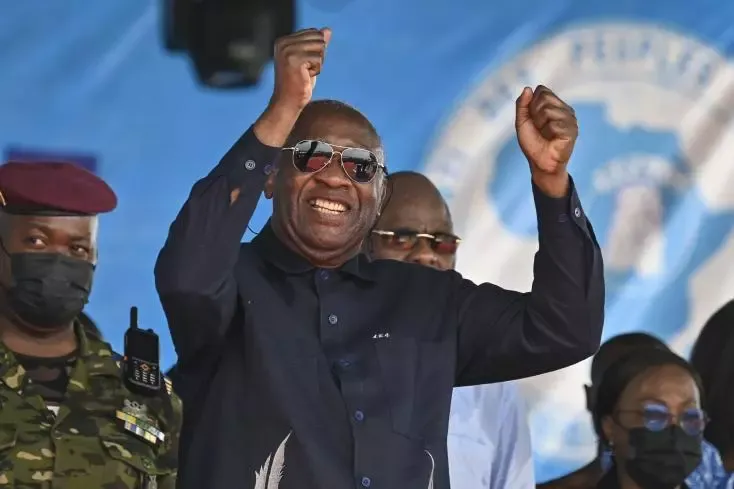 Laurent Gbagbo lors d'un meeting, le 6 avril 2024 à Agboville