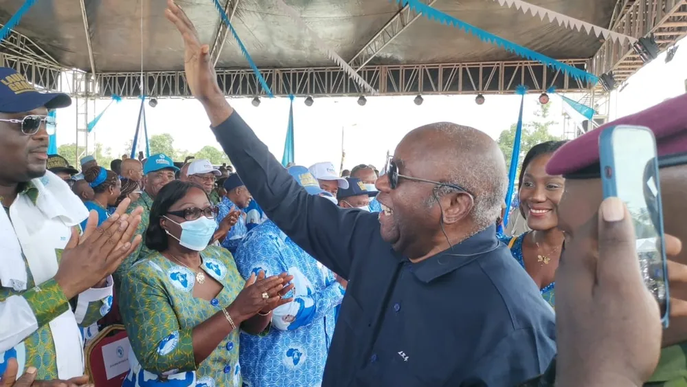 Laurent Gbagbo, Président du PPA-CI, et son épouse Nadiany Bamba à Agboville, région de l'Agneby-Tiassa, le samedi 06 avril 2