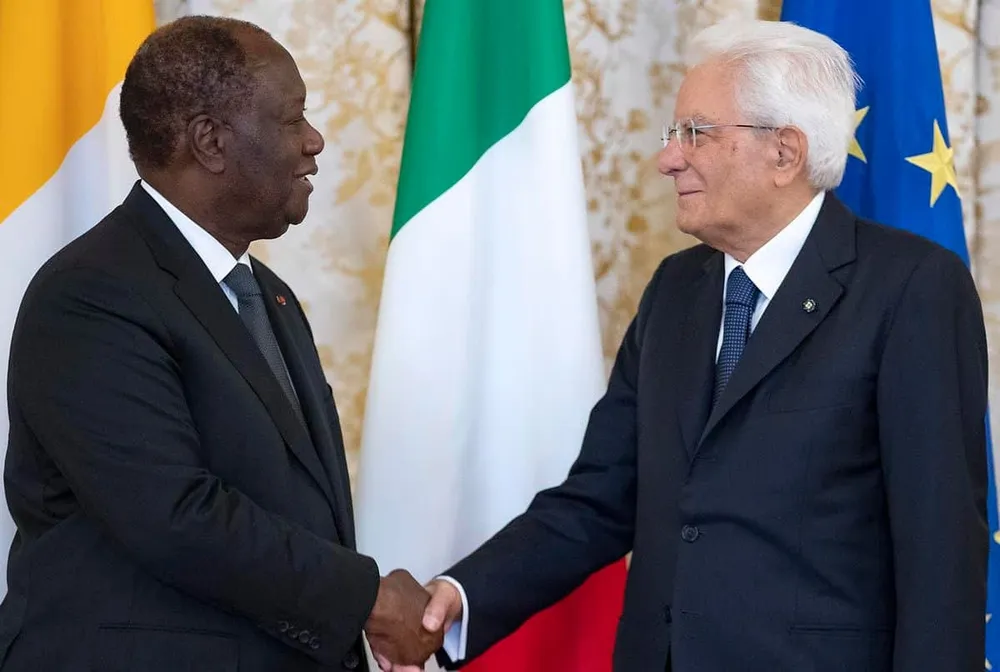 Les Présidents Alassane Ouattara de la Côte d'Ivoire et Sergio Mattarella de la République d'Italie