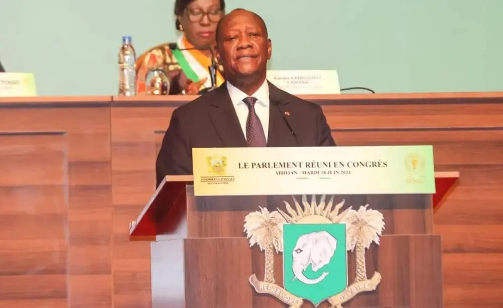 Alassane Ouattara lors de son discours devant Congrès le 18 juin 2024