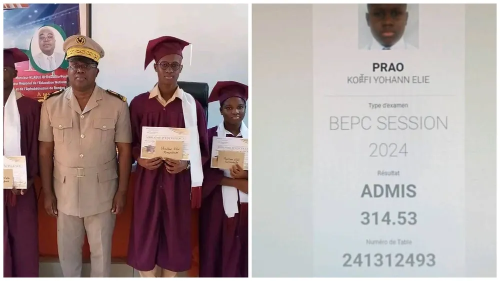 Koffi Yohann Elie, élève au Collège Catholique Sacré Cœur de Jésus de Bondoukou, Major Régional du BEPC 2024