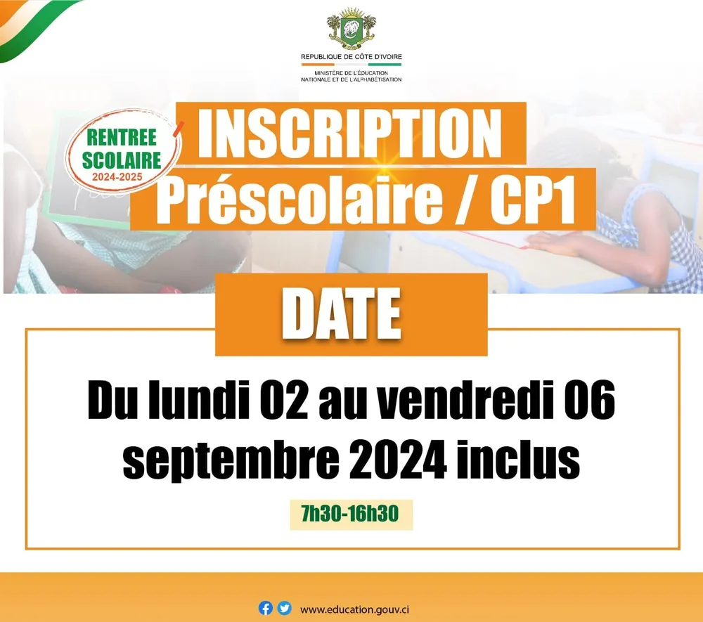 Inscription CP1 2024-2025 Côte d'Ivoire
