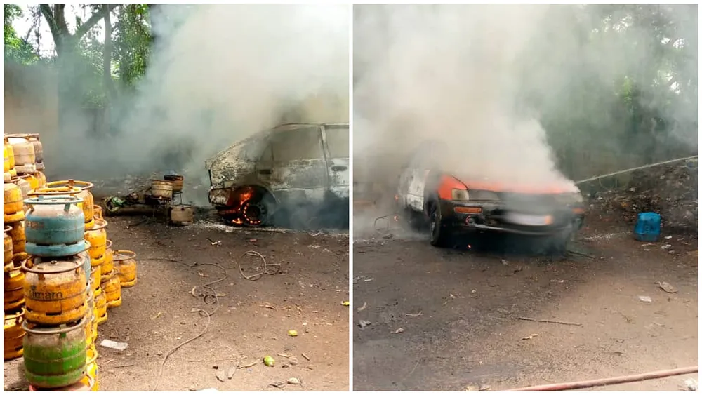 Un taxi prend feu pendant un transvasement de gaz
