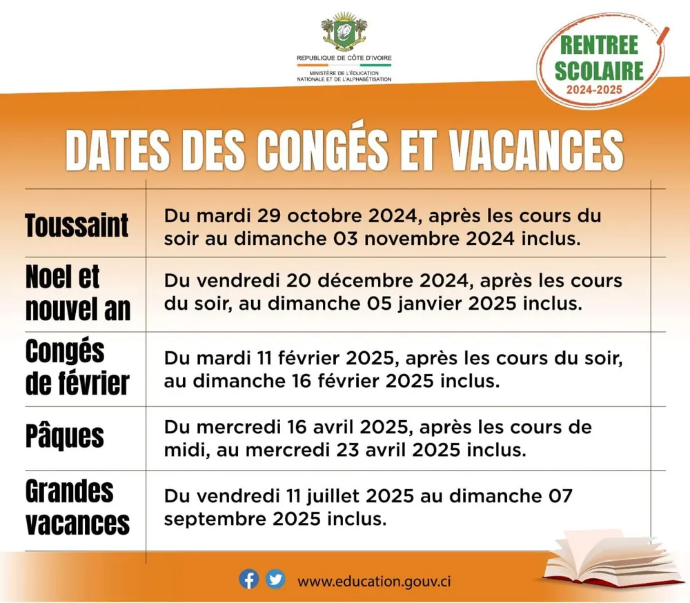 Congés scolaires en Côte d'Ivoire 2024-2025