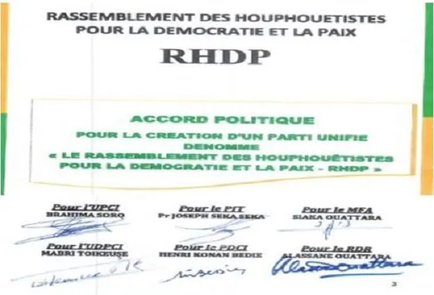 Accord politique pour la création d’un parti unifié RHDP : Le document signé par Bédié, Ouattara, Mabri… image de l'article