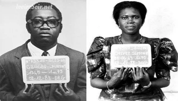 Laurent et Simone Gbagbo après leur arrestation en février 1992 à Abidjan