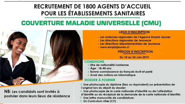 Couverture Maladie Universelle (CMU) Côte d’Ivoire: recrutement de 1800 agents d’accueil