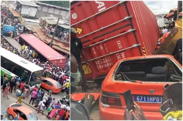 Accident Adjamé : un  conteneur se renverse sur 2 taxis, 1 mort
