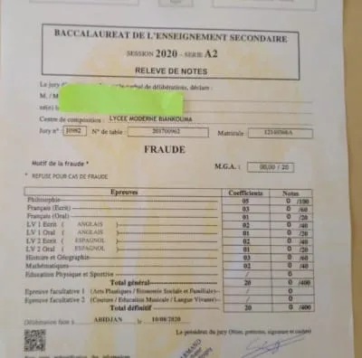 Résultats Bac 2020 : 91 cas de fraude signalés à Biankouma