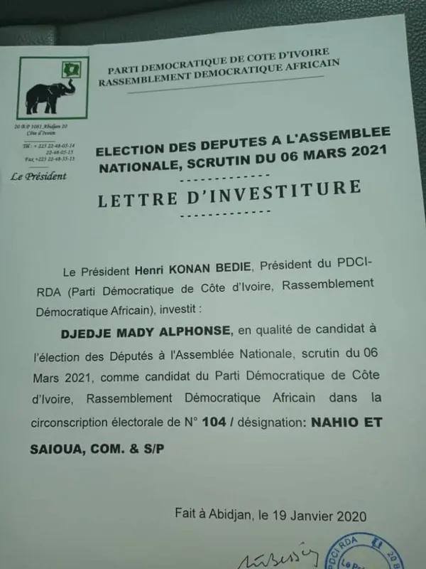 Législatives ivoirienne 2021 : Djédjé Mady lâche Bédié