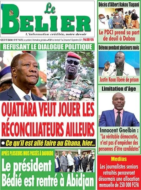 Titrologie 18 septembre 2021 : revue de la presse ivoirienne: «plus rien ne va dans le clan Soro »