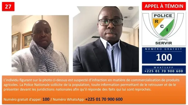 La police ivoirienne lance un appel à témoin pour retrouver un individu suspecté d’infraction