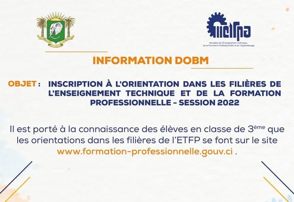 Côte d’Ivoire: Ouverture inscription à l’orientation dans les filières technique et professionnelle