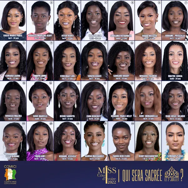 Qui sera sacrée Miss Côte d’Ivoire 2022 le 2 juillet ? : découvrez les 28 candidates