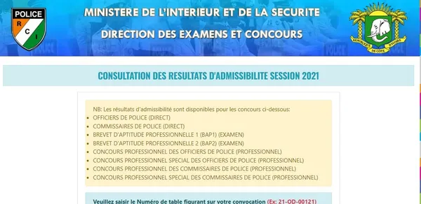Résultats concours police 2021 CI disponibles ce 4 août 2022 : à consulter sur police.laatech.com/2021/public/resultats-admissibilite