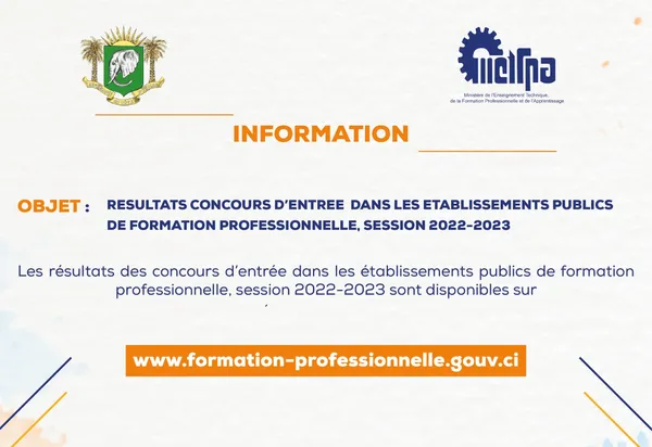 Résultats concours formation professionnelle 2022 CI disponibles ce 4 octobre : les admis