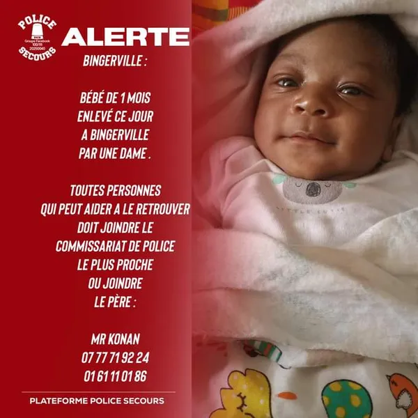 Un bébé enlevé à Bingerville ce 31 décembre 2022 :un SOS lancé, les faits