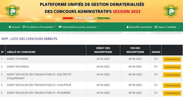 Concours Fonction Publique 2023 Côte d’Ivoire : voici la liste des concours directs